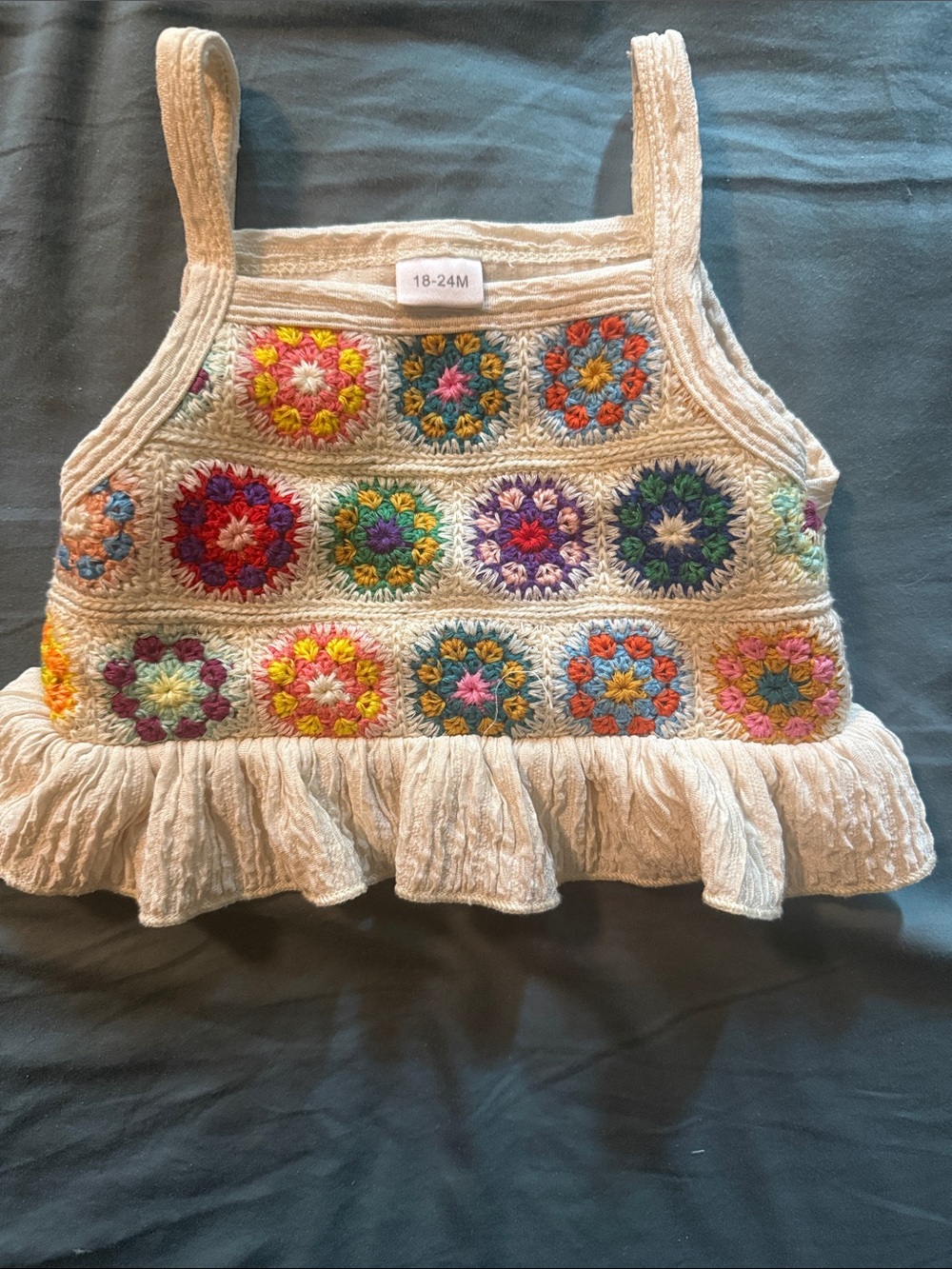 SHEIN Cream Crochet Floral Square Neck Tank Top